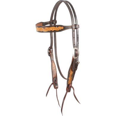 Browband Headstall with Dark Framed Scroll Tooling